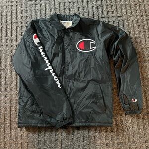 Vintage Champion Lined Sherpa Windbreaker Black Jacket